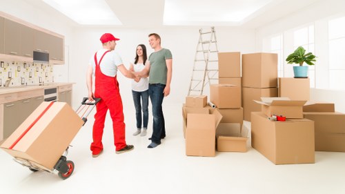 Prepared moving boxes and home items ready for house removals in Fulwell